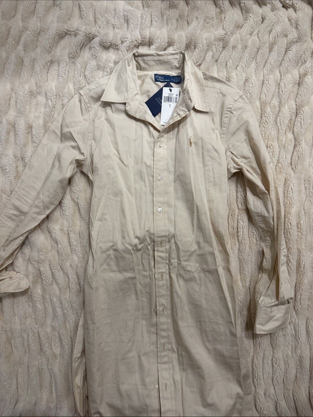 Ralph Lauren Cream Cotton Button-Front Shirt Dress with Waist Tie - Picture 7 of 8